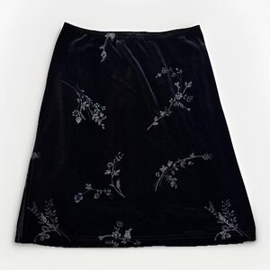 VTG 90 Just for Wraps Women's black velvet‎ floral mini skirt Large Glitter Y2K